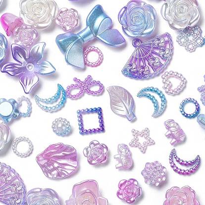 Perles de résine opaques de couleur dégradée, fleur et feuille et papillon, formes mixtes