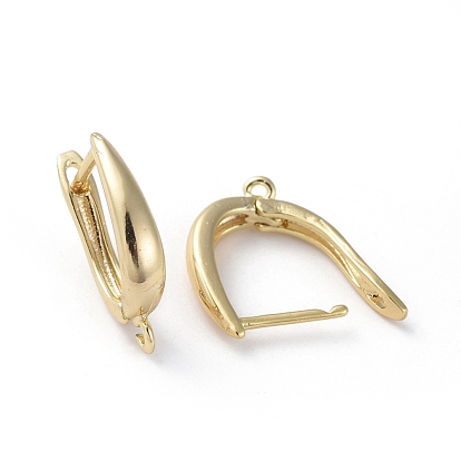 Brass Hoop Earring Findings with Latch Back Closure, with Horizontal Loop