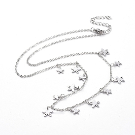 304 Stainless Steel Pendant Bib Necklaces, with Cable Chains and Lobster Claw Clasps, Flower