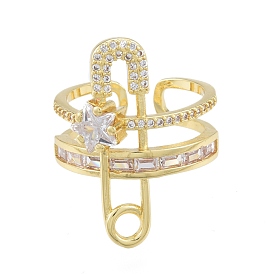 Английская булавка из прозрачного кубического циркония с открытым манжетным кольцом в виде звезды, массивное кольцо из латуни для женщин