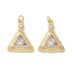 Rack Plating Brass Micro Pave Clear Cubic Zirconia Pendants, Cadmium Free & Nickel Free & Lead Free, Long-Lasting Plated, Triangle