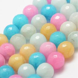 Faceted Natural White Jade Beads Strands, Round, Dyed