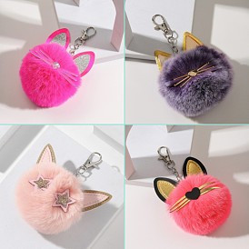 Porte-clés oreilles de lapin en peluche, mignon, chat, chaton en forme de cœur, pendentif pom-pom, accessoire de sac féminin