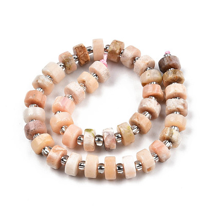 Rose naturel perles d'opale brins, avec des perles de rocaille, perles heishi, Plat rond / disque