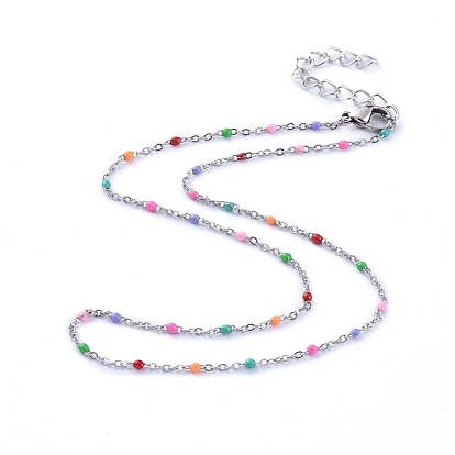 304 Stainless Steel Jewelry Sets, Enamel Link Chain Necklaces & Bracelets, with Lobster Claw Clasps and Iron Extender Chain