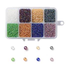 200G 8 Colors 12/0 Grade A Round Glass Seed Beads, Transparent Colours Rainbow