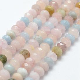 Morganite naturelle rangées de perles, rondelle, facette