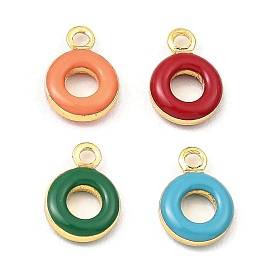 Brass Enamel Charms, Real 18K Gold Plated, Long-Lasting Plated, Lead Free & Cadmium Free, Round Ring Charm