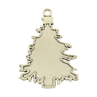 Tibetan Style Alloy Christmas Tree Pendants, Cadmium Free & Lead Free, 67x42x3mm, Hole: 5mm
