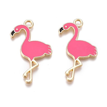 Alloy Enamel Pendants, Flamingo Shape, Golden
