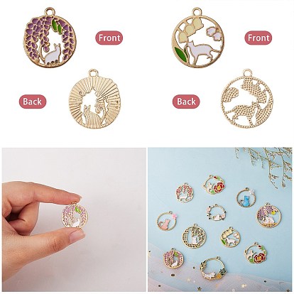 20Pcs 10 Style Alloy Enamel Pendants, with ABS Plastic Imitation Pearl and Resin, Cat