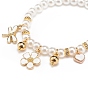 ABS Plastic Imitation Pearl Beaded Stretch Bracelet with Alloy Enamel Charms for Kids, White
