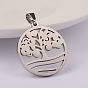 Ion Plating(IP) 304 Stainless Steel Pendants, Flat Round with Tree