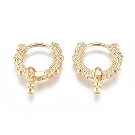 Brass Huggie Hoop Earrings, with Clear Cubic Zirconia