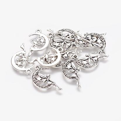 Tibetan Style Alloy Moon with Fairy Pendants, Halloween, Cadmium Free & Lead Free, 25.4x14x2mm, Hole: 2mm, about 454pcs/500g