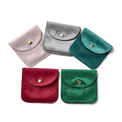 Velvet Jewelry Storage Pouches, Square Jewelry Bags with Golden Tone Snap Fastener, for Earring, Rings Storage