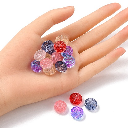 35Pcs Transparent Spray Painted Glass Beads, Flat Round