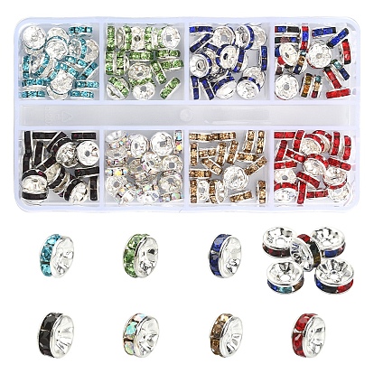 160Pcs 8 Colors Brass Rhinestone Spacer Beads, Grade A, Rondelle