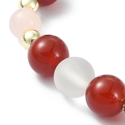 Bracelet extensible en perles rondes mélangées naturelles et synthétiques, Bracelet à breloques en alliage sur le thème de la Saint-Valentin