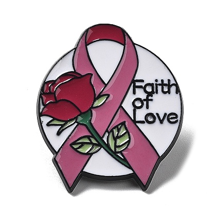 Broche en alliage de zinc noir, Épingles en émail pour femmes, ruban de sensibilisation rose au cancer du sein d'octobre