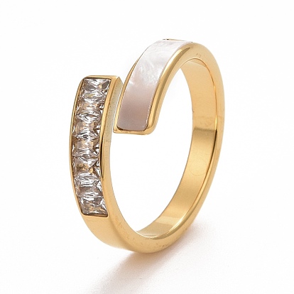 Открытое кольцо-манжета из прозрачного кубического циркония с прямоугольной оболочкой, 304 женские украшения из нержавеющей стали