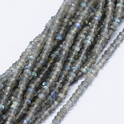 Natural Labradorite Beads Strands, Rondelle, Faceted