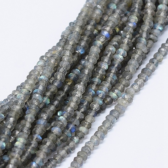 Natural Labradorite Beads Strands, Rondelle, Faceted