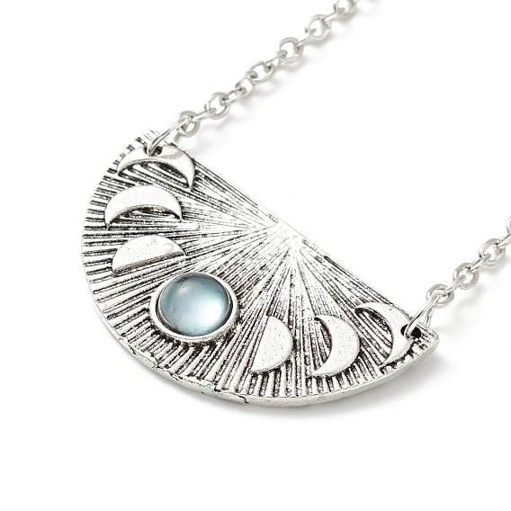Collier pendentif phase de lune en alliage avec perles de résine, bijoux gothiques pour hommes femmes