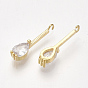 Brass Cubic Zirconia Pendants, Drop, Real 18K Gold Plated, Clear