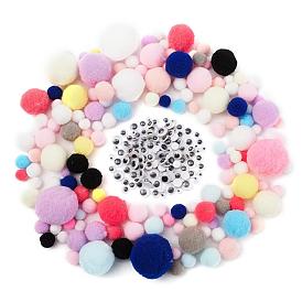 DIY Doll Craft Making, Including 7 Colors Polyester High-elastic Pom Pom Ball and Black & White Plastic Wiggle Googly Eyes Cabochons