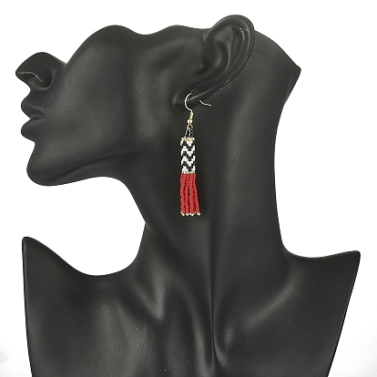 Boucles d'oreilles pendantes à pampilles tressées en graines de verre, or 304 bijoux en acier inoxydable pour femmes
