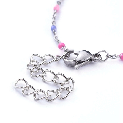 304 Stainless Steel Jewelry Sets, Enamel Link Chain Necklaces & Bracelets, with Lobster Claw Clasps and Iron Extender Chain
