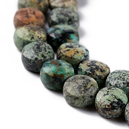 Natural African Turquoise(Jasper) Beads Strands, Faceted, Flat Round