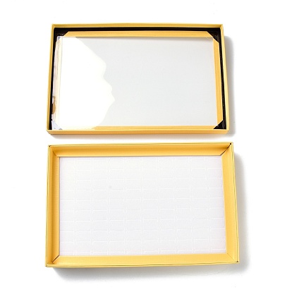 100 Slot Rectangle Cardboard Jewelry Ring Boxes, with Clear PVC Window and White Sponge