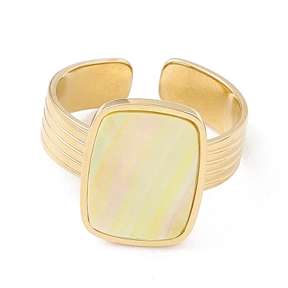 Natural Shell Rectangle Open Cuff Ring, Gold Plated 304 Stainless Steel Jewelry for Women