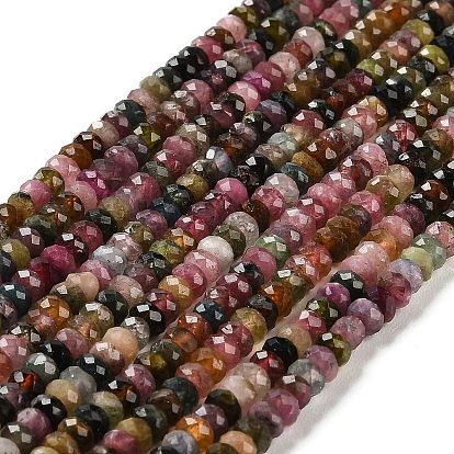 Natural Tourmaline Beads Strands, Faceted, Rondelle, Grade AA