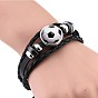 Glass Football Jewelry Set, PU Leather Triple Layer Multi-strand Bracelets & Keychain, with Alloy Findings