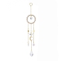 Natural Gemstone Woven Net/Web with Feather Window Hanging Suncatchers, Golden Brass Tassel Pendants Decorations Ornaments