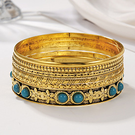 Bohemian Style Ethnic Metal Bracelet Set with Synthetic Turquoise - Exaggerated, Vintage
