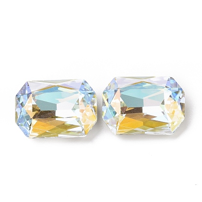 Cabujones de diamantes de imitación de vidrio estilo ab claro, espalda y espalda planas, Rectángulo