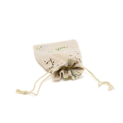 Cotton Storage Bag, Drawstring Bag, Rectangle with Floral Pattern