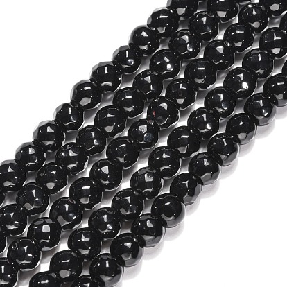 Черный камень бисер нитей, окрашенные, граненый (64 граней), круглые