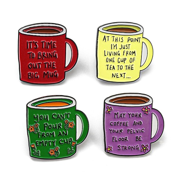 Coffee Cup with Inspiring Quote Enamel Pins, Black Alloy Brooches for Backpack Clothes