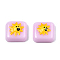 Opaque Resin Enamel Cabochons, Square with Gold Sun