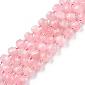 Natural Rose Quartz Beads Strands, with Seed Beads, Faceted, Rondelle