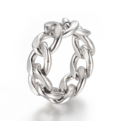 Unisex 304 Stainless Steel Rings, Curb Chains Finger Rings, Unwelded, Wide Band Rings