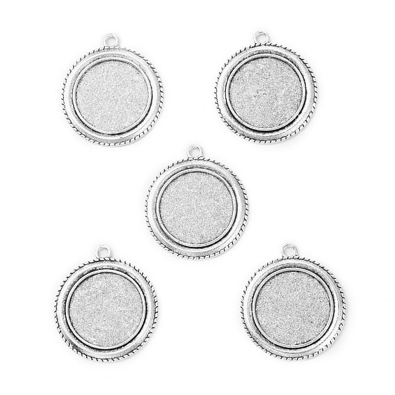 Vintage Tibetan Style Alloy Pendant Cabochon Bezel Settings, Cadmium Free & Lead Free, Flat Round Tray: 25mm, 40x35x2mm, Hole: 3mm, about 142pcs/kg