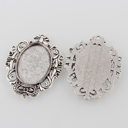 Tibetan Style Antique Silver Alloy Flat Oval Pendant Cabochon Settings, Cadmium Free & Lead Free, Tray: 30x20mm, Fit for 1~2mm Rhinestone, 49x36x2.5mm, Hole: 1.5mm about 126pcs/1000g