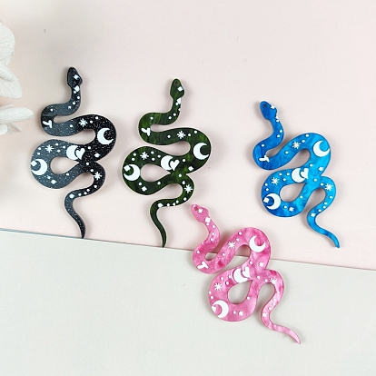 Printed Acrylic Big Pendants, Snake with Moon Pattern Charm