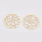 Brass Filigree Joiners Links, Etched Metal Embellishments, Long-Lasting Plated, Flat Round with Star